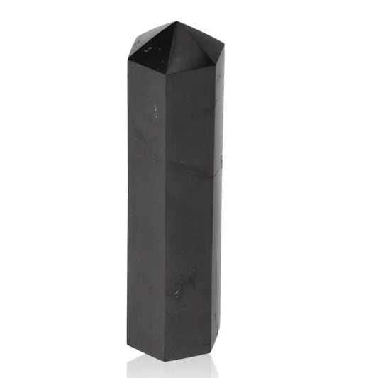 Shungite Obelisk 12 cm, premium crystal for decoration and EMF protection from Sylvia Crystals, black polished finish.