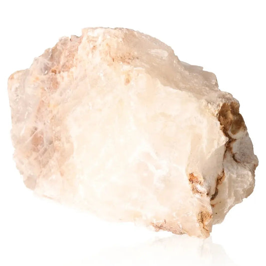 Raw selenite crystal rock, showcasing its natural translucent beauty and rugged texture.