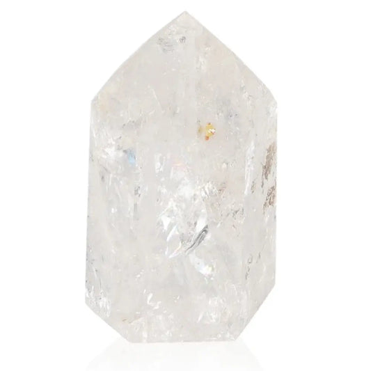 Lemurian Quartz Obelisk, clear crystal quartz point with pristine clarity, spiritual resonance, and energy harmonizing properties.
