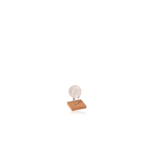 Lemurian Quartz Sphere on wooden stand, perfect for spiritual alignment and natural healing décor.