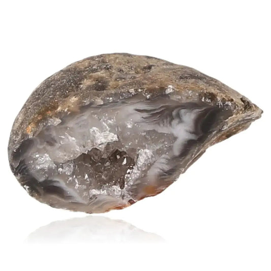 Natural Mini Agate Geode showcasing intricate patterns, rich colors, and crystal interior, ideal for enhancing balance and tranquility.