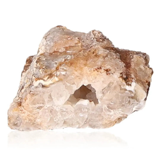 Close-up of a Mini Agate Geode showcasing its crystalline interior for energy harmonization and grounding benefits.