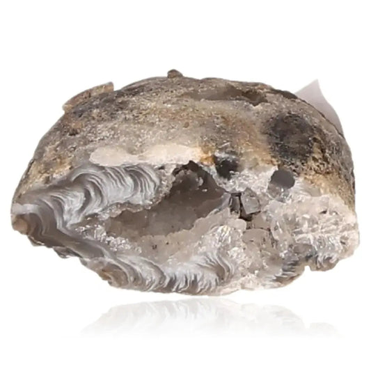 Mini Agate Geode showcasing layers and crystal formations, promoting harmony and balance with natural beauty and energy synchronization.