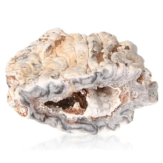 Mini Agate Geode showcasing natural patterns and colors, perfect for decor and promoting harmony.