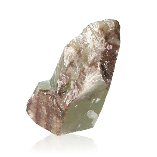 Raw green calcite crystal for emotional healing and heart energy, promoting renewal and personal growth with vibrant green hues.