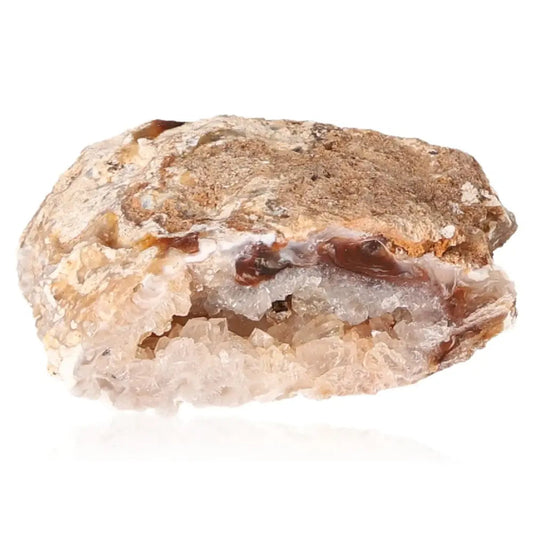Natural Mini Agate Geode showcasing intricate banding and vibrant hues, highlighting its enchanting allure and metaphysical properties.