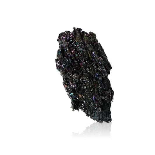 Carborundite mineral showcasing its rainbow-like shimmering surface and crystalline structure, ideal for energy amplification and transformation.