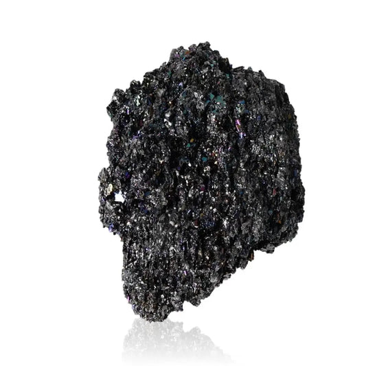 Carborundite Silicon Carbide crystal with shimmering rainbow surface, known for energy amplification and transformation properties.