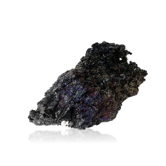 Carborundite (Silicon Carbide) crystal with rainbow shimmer, known for energy amplification and transformation.