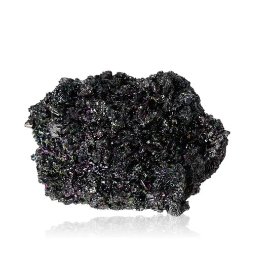 Carborundite (Silicon Carbide) crystal with shimmering black surface, enhancing mental clarity and spiritual protection.