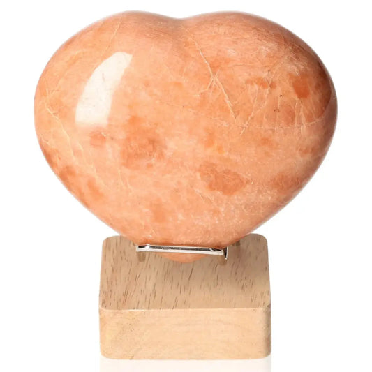 Peach Moonstone Heart for emotional balance, intuition, and restful sleep. Perfect for enhancing sensitivity and attractiveness.