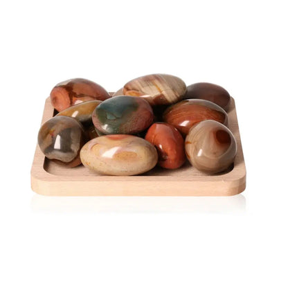 Polychrome Jasper Palm Stones on Tray - Vibrant, Natural Serenity