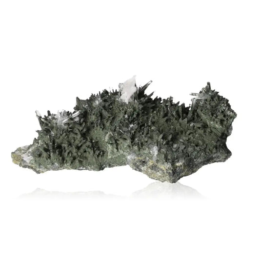 Green quartz crystal cluster showcasing its unique, mystical properties enhancing energy and clarity, perfect for spiritual balance.