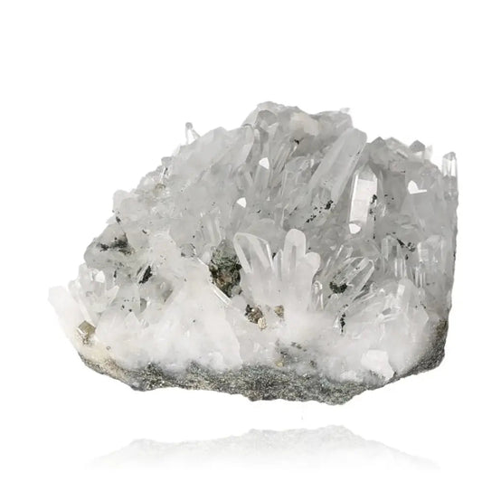 Raw clear quartz crystal cluster showcasing natural beauty and energetic properties, ideal for personal and spiritual use.