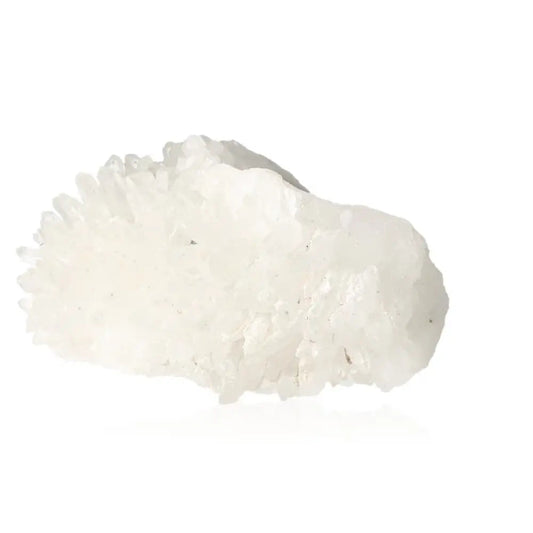 White Quartz stone showcasing natural crystal formations, offering spiritual benefits and chakra alignment.