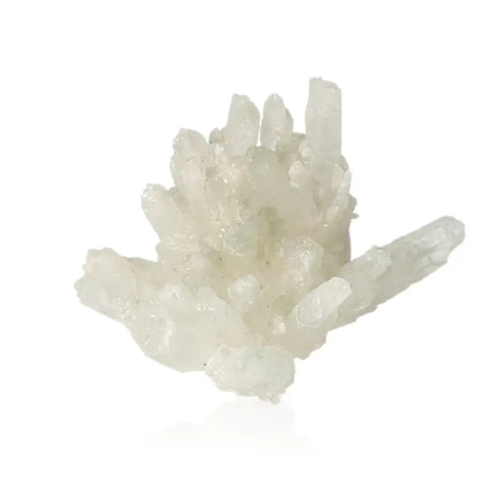 White quartz crystal cluster showcasing natural beauty and cosmic energy.