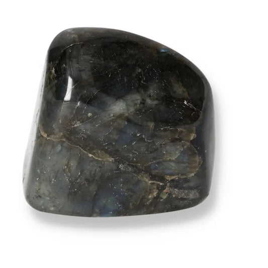 Polished Cut Labradorite Base by Sylvia Crystals showing iridescent colors and sleek design
