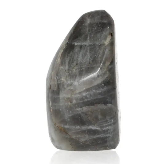 Labradorite Polished Cut Base by Sylvia Crystals showcasing natural iridescence and sleek design, ethically sourced and crafted.