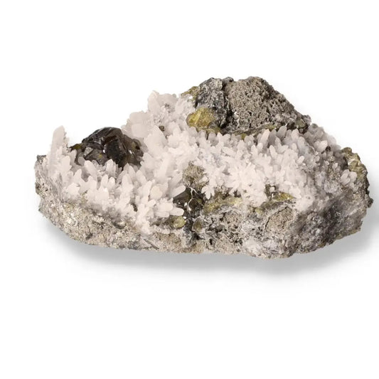Sphalerite with Quartz and Pyrite crystal, a luxurious piece by Sylvia Crystals showcasing nature's beauty and spirituality.