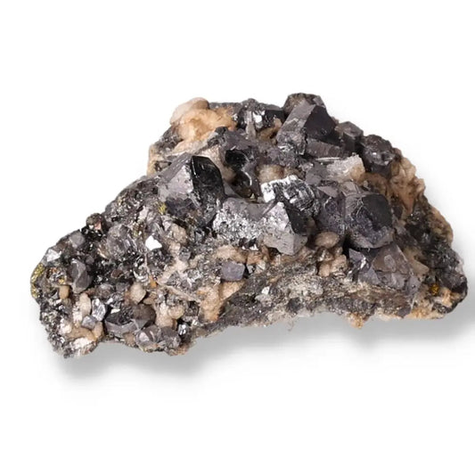 Galena with Quartz and Chalcopyrite mineral from Sylvia Crystals, showcasing metallic and translucent textures, perfect for collectors.
