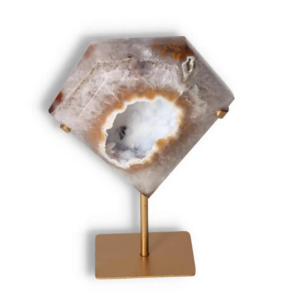 Agate decoration with stand featuring mesmerizing natural patterns, hand-carved and polished for an elegant display.