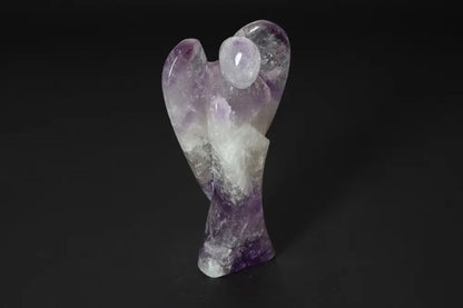 Angel-shaped 15 cm amethyst crystal sculpture promoting stress reduction and emotional stability with energy enhancement properties.