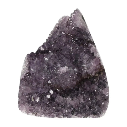 Amethyst Cut Base Geode with deep purple hues from Sylvia Crystals, showcasing intricate crystal formations and spiritual elegance.