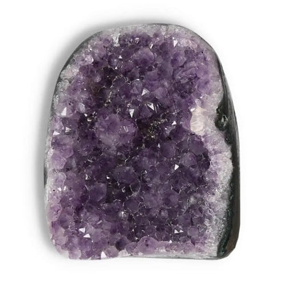 Amethyst Cut Base Geode by Sylvia Crystals showcasing deep violet hues, ideal for enhancing aesthetics and spiritual well-being.