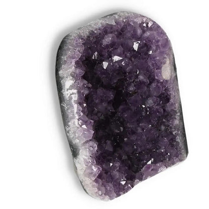 Amethyst Cut Base Geode by Sylvia Crystals, featuring stunning violet hues for luxury and enhanced concentration.