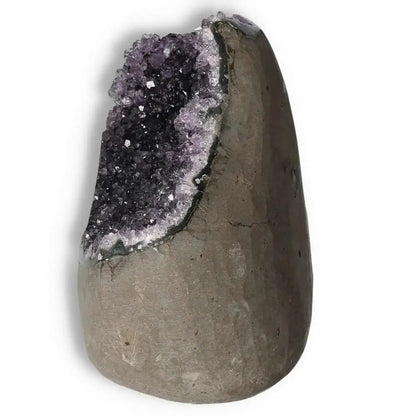 Elegant Amethyst Cut Base Geode with sparkling purple crystals, offered by Sylvia Crystals, enhances energy and emotional stability.