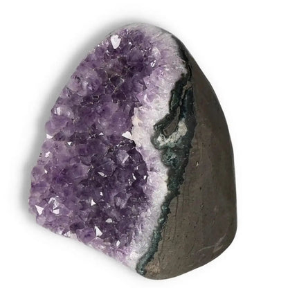 Amethyst Cut Base Geode by Sylvia Crystals showcasing vibrant violet hues, ideal for luxury decor and enhancing concentration.