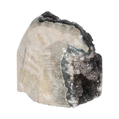 Amethyst Cut Base Geode by Sylvia Crystals, showcasing elegant structure and tranquility-invoking properties. Perfect for luxury decor.