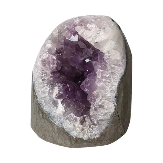 Amethyst Cut Base Geode from Sylvia Crystals showcasing vibrant purple crystals, enhancing concentration and emotional stability.