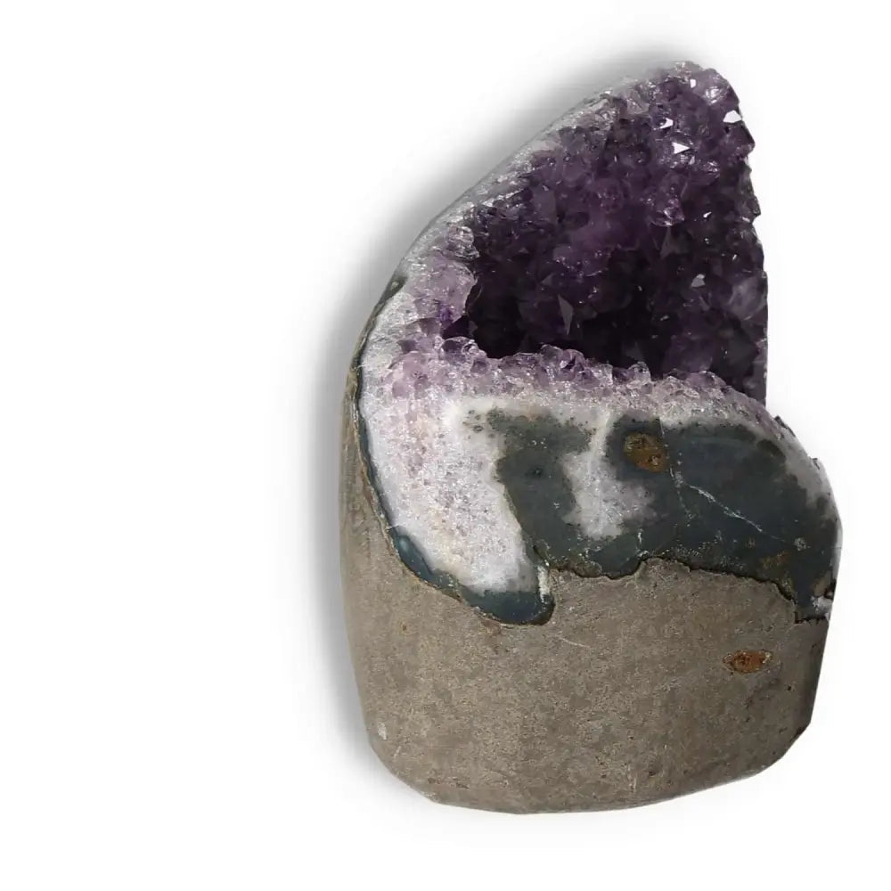 Amethyst Cut Base Geode from Sylvia Crystals, showing deep purple hues and unique crystalline structure, symbolizing peace.