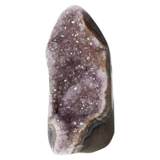 Amethyst cut base geode from Sylvia Crystals, showcasing its natural energy-boosting properties and elegant, handpicked design.