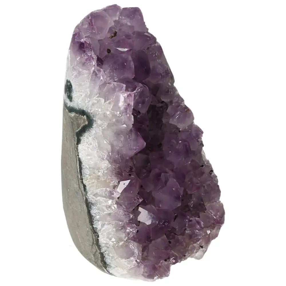 Amethyst cut base geode from Sylvia Crystals, showcasing stunning purple crystals for luxury and emotional stability enhancement.