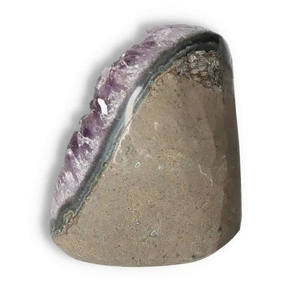 Amethyst cut base geode with deep purple hues from Sylvia Crystals, offering tranquility and natural splendor.