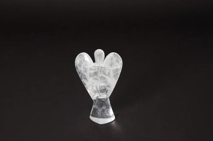Angel Lemurian Quartz 11 cm figurine on a black background, known for stress reduction, energy boost, and enhancing concentration.