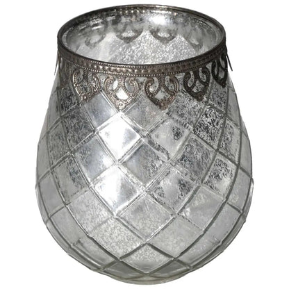 Intricately designed antique-style lantern with a textured glass surface and ornate metal trim, embodying timeless elegance.