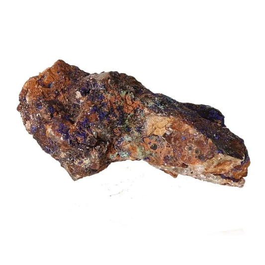 Azurite mineral with deep blue hues and copper patterns, ideal for mental clarity, focus, and spiritual growth. Perfect for collectors.