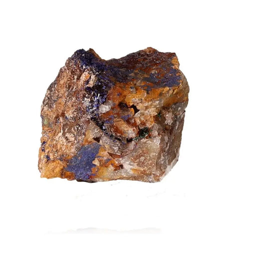 Azurite mineral showcasing deep blue hues with copper-rich patterns, ideal for mental clarity and spiritual growth enthusiasts.