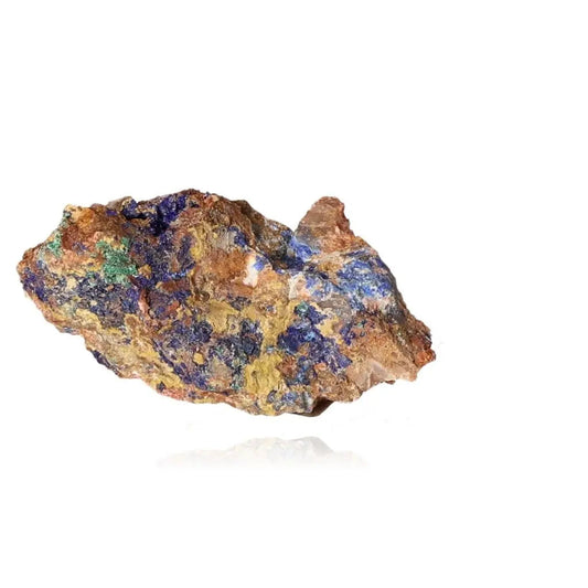 Azurite mineral with vibrant deep blue hues and unique patterns, renowned for enhancing mental clarity and self-awareness; ideal for collectors.