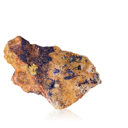 Azurite mineral rock displaying deep blue hues and unique patterns, ideal for enhancing mental clarity, focus, and self-awareness.