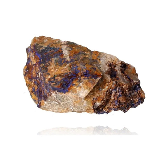 Azulite mineral rock with deep blue hues and copper-rich patterns, enhancing mental clarity and ideal for personal growth and collection.