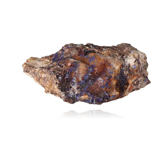Azurite mineral showcasing deep blue and earthy tones, known for enhancing mental clarity and aiding personal growth, ideal for collectors.
