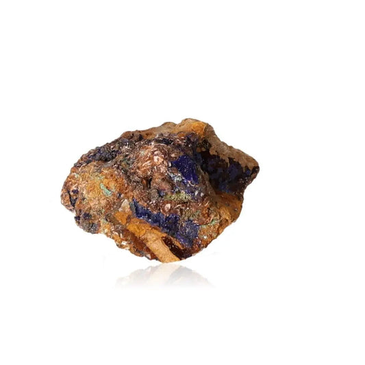 Azurite crystal with deep blue patterns, ideal for enhancing mental clarity and self-awareness; a perfect addition for collectors.