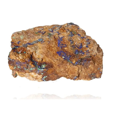Azurite mineral specimen showcasing deep blue patterns with copper highlights, ideal for enhancing mental clarity and personal growth.