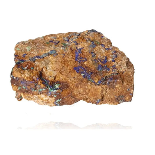 Azurite mineral specimen showcasing deep blue patterns with copper highlights, ideal for enhancing mental clarity and personal growth.