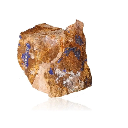 Azurite mineral specimen with deep blue hues on rough brown surface, ideal for collectors seeking mental clarity and personal growth.