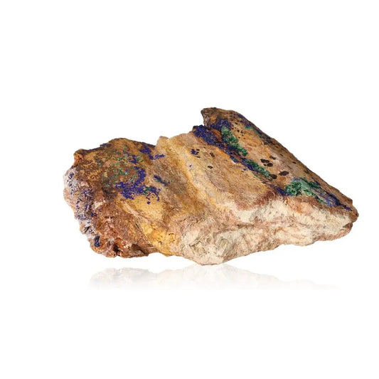 Azurite mineral with deep blue hues and unique patterns, known for enhancing mental clarity and focus, ideal for collectors and spiritual seekers.